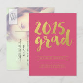 Chic Gold Script | Pink Graduate Foto Postkarte (Vorne/Hinten)