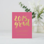Chic Gold Script | Pink Graduate Foto Postkarte (Stehend Vorderseite)