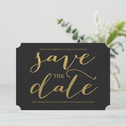 Chic Gold Script Save the Date Einladung (Stehend Vorderseite)