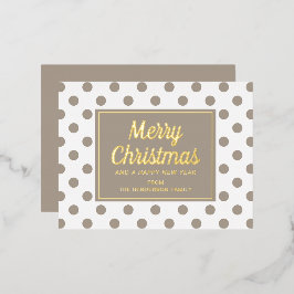 Chic Gold Script Taupe Polka Dots Frohe Weihnachte Folien Feiertagspostkarte