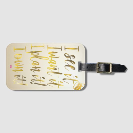 Chic Gold Script Typography Motivational Text Gepäckanhänger (Vorderseite (Horizontal))