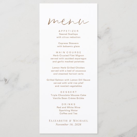 Chic Gold Script Wedding Menükarte (Vorderseite)