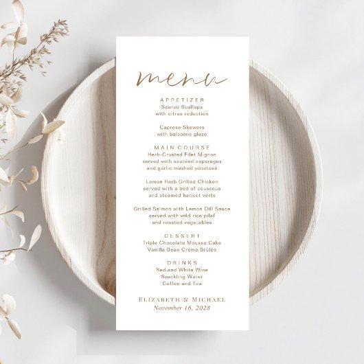 Chic Gold Script Wedding Menükarte