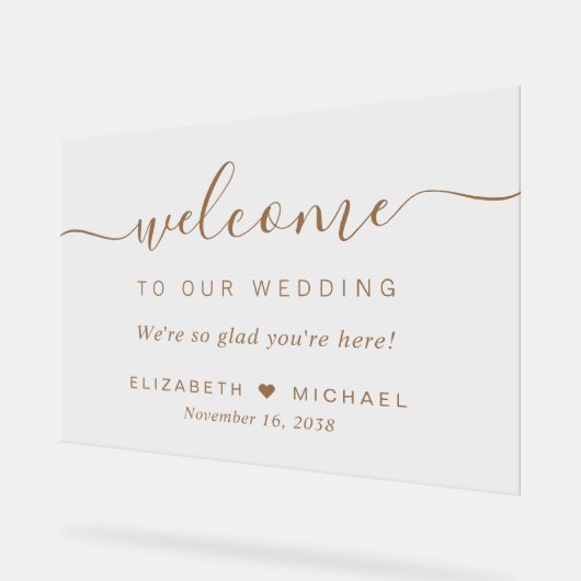 Chic Gold Script Wedding Willkommen Acrylschild (Winkel)