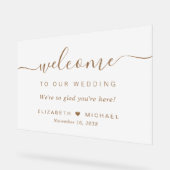 Chic Gold Script Wedding Willkommen Mattiert Acrylschild (Winkel)