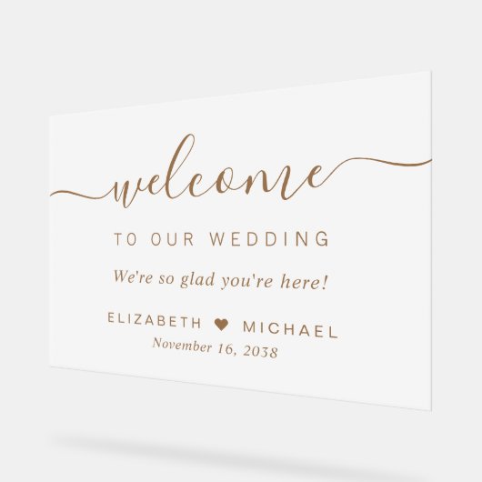 Chic Gold Script Wedding Willkommen Mattiert Acrylschild (Winkel)