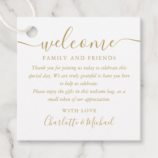 Chic Gold Script Wedding Willkommensgeschenktasche Geschenkanhänger (Vorderseite)