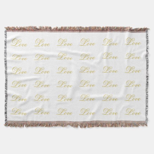 Chic Gold Script White Liebe Hochzeitkalligrafie Decke (Vorderseite)