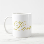 Chic Gold Script White Liebe Hochzeitkalligrafie Kaffeetasse (Links)