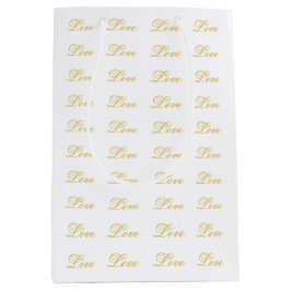 Chic Gold Script White Liebe Hochzeitkalligrafie Mittlere Geschenktüte