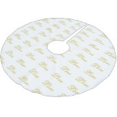 Chic Gold Script White Liebe Hochzeitkalligrafie Polyester Weihnachtsbaumdecke (Schrägansicht)