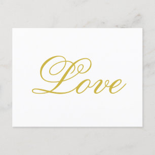 Chic Gold Script White Liebe Hochzeitkalligrafie Postkarte