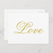 Chic Gold Script White Liebe Hochzeitkalligrafie Postkarte (Vorne/Hinten)