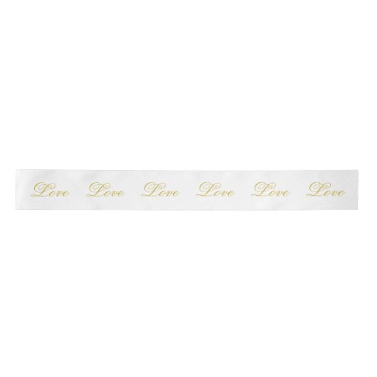 Chic Gold Script White Liebe Hochzeitkalligrafie Satinband (Vorderseite)