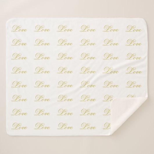 Chic Gold Script White Liebe Hochzeitkalligrafie Sherpadecke (Vorderseite (Horizontal))