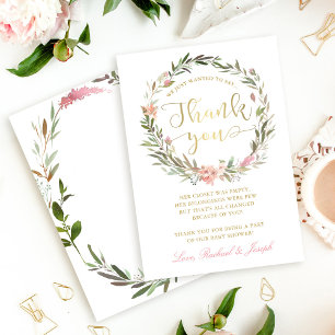Chic Gold Script Wreath Baby Dusche Danke Karte