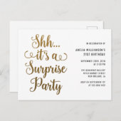 Chic Gold Shh... Es ist eine überraschende Party-T Einladungspostkarte (Vorne/Hinten)