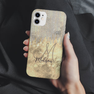 Chic gold silber rhinestone tropf monogramm Hülle- Case-Mate iPhone 14 Hülle