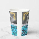 Chic Gold Silver Foil Blue Zebra Print Birthday Pappbecher (Links)
