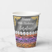 Chic Gold Silver Foil Orange Zebra Print Birthday Pappbecher (Rückseite)