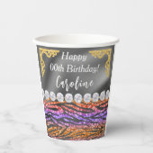 Chic Gold Silver Foil Orange Zebra Print Birthday Pappbecher (Vorderseite)