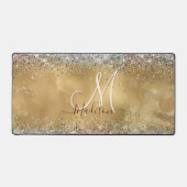 Chic Gold Silver iridescent Glitzer Monogramm Schreibtischunterlage (Vorderseite)