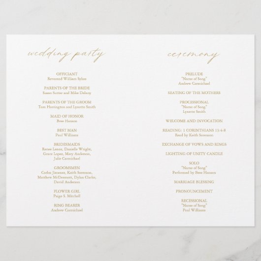 Chic Gold Simple Elegante Wedding Program (Rückseite)