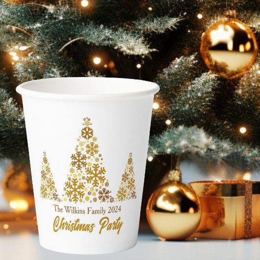 Chic Gold Snowflakes Weihnachts-Party Personalisie Pappbecher