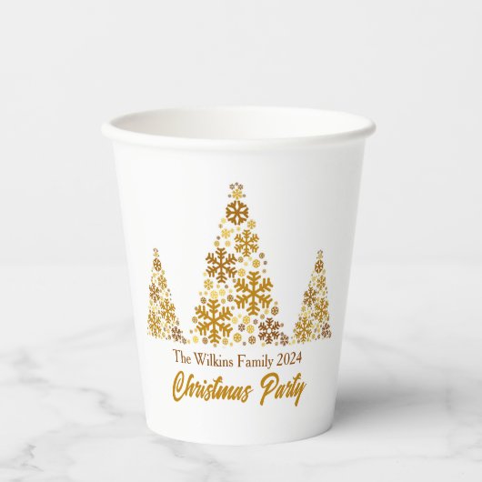 Chic Gold Snowflakes Weihnachts-Party Personalisie Pappbecher (Vorderseite)