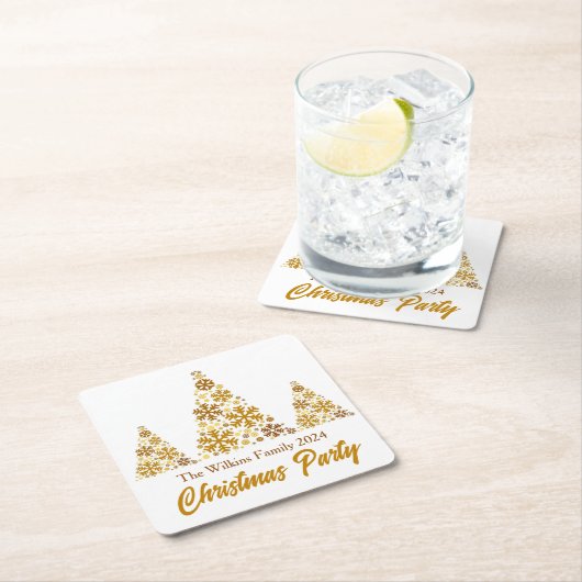 Chic Gold Snowflakes Weihnachts-Party Personalisie Rechteckiger Pappuntersetzer (Vor Ort)