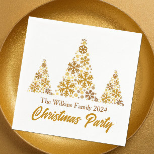Chic Gold Snowflakes Weihnachts-Party Personalisie Serviette
