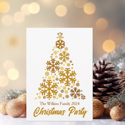 Chic Gold Snowflakes Weihnachtsbaum Party Einladung