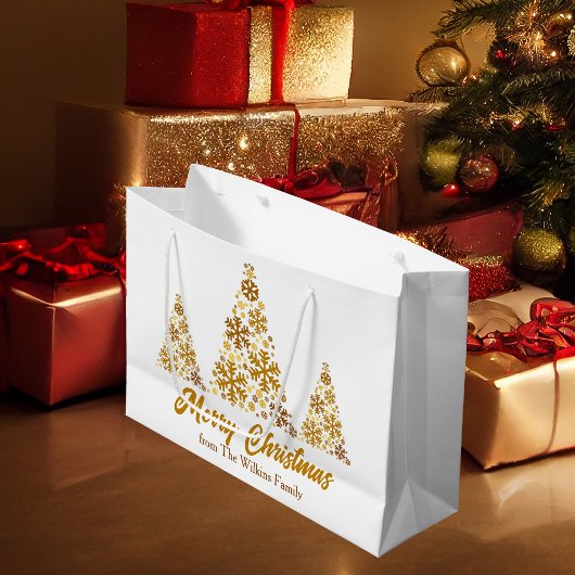 Chic Gold Snowflakes Weihnachtsbaum Personalisiert Große Geschenktüte
