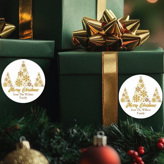 Chic Gold Snowflakes Weihnachtsbaum Personalisiert Runder Aufkleber