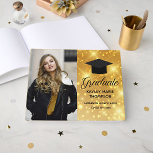 Chic Gold Sparkle 2023 Graduate Photo Graduation Gästebuch