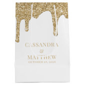Chic Gold Sparkle Glitzer Tropfen Hochzeit Mittlere Geschenktüte (Rückseite)