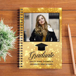 Chic Gold Sparkle Graduate Foto Abschluss Notizblock
