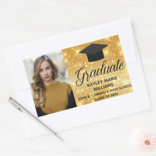 Chic Gold Sparkle Graduate Foto Custom Rechteckiger Aufkleber