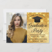 Chic Gold Sparkle Graduate Foto Graduate Party Einladung (Vorderseite)