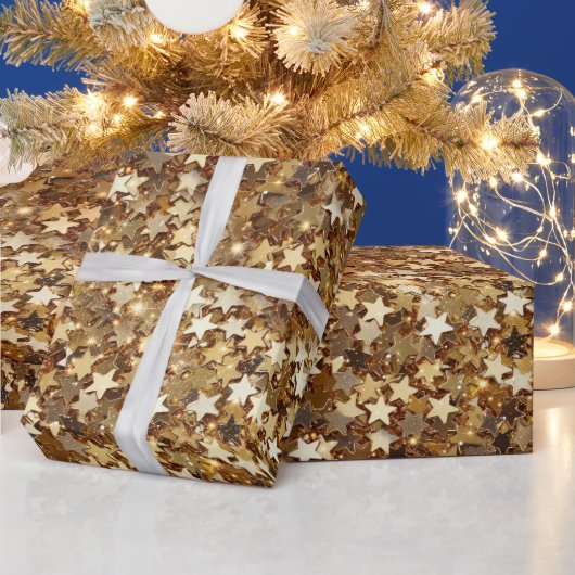 Chic Gold Sparkle Stars Geschenkpapier (Feiertage)