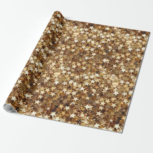 Chic Gold Sparkle Stars Geschenkpapier (Ungerollt)