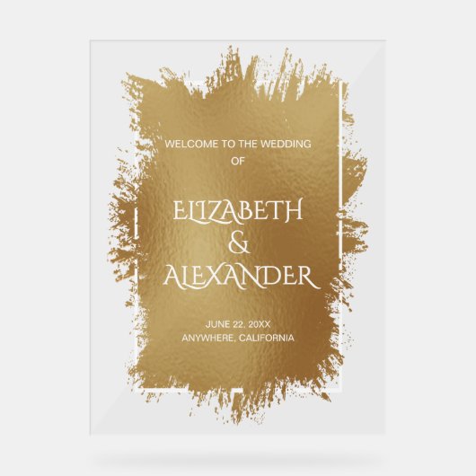 Chic Gold Splash Wedding Willkommen Acrylschild (Vorderseite)