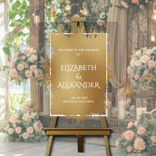 Chic Gold Splash Wedding Willkommen Acrylschild