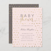 Chic Gold Sprinkle Confetti & Pink Baby Dusche Einladungspostkarte (Vorne/Hinten)