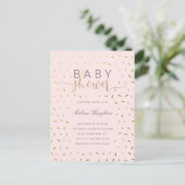 Chic Gold Sprinkle Confetti & Pink Baby Dusche Einladungspostkarte (Stehend Vorderseite)