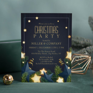 Chic Gold Star Pine Corporate Weihnachtsfest Party Einladung