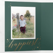 Chic Gold Stardust dreifach grünes Weihnachtsfest- Dreifach Gefaltete Einladung (Innen Erste Seite)