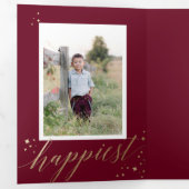 Chic Gold Stardust Trifold Maroon Weihnachts-Foto Dreifach Gefaltete Einladung (Innen Erste Seite)