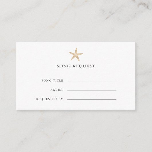 Chic Gold Starfish Hochzeitslied an der Küste Begleitkarte (Vorderseite)