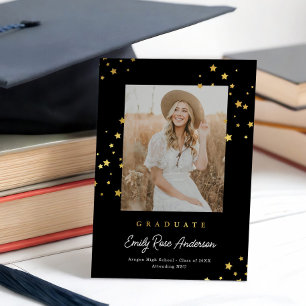 Chic Gold Stars Blk Foto Abschluss Ankündigung